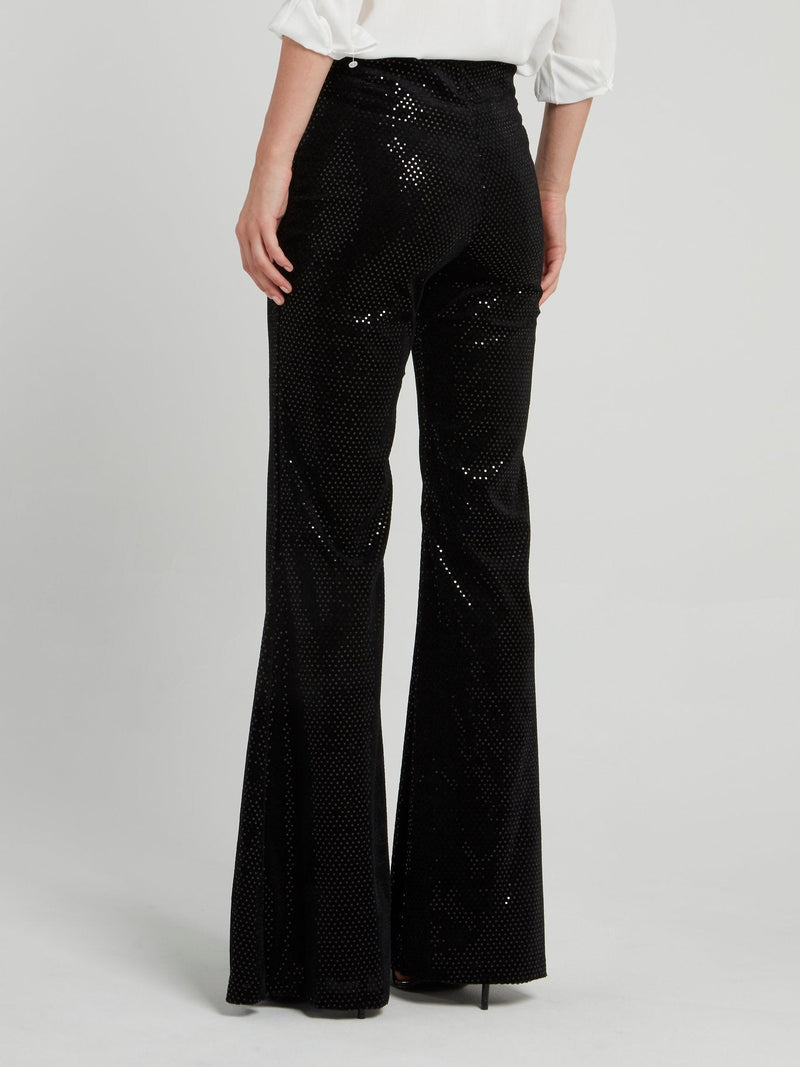 Black Perforated Flared Trousers