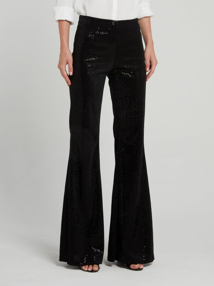 Black Perforated Flared Trousers