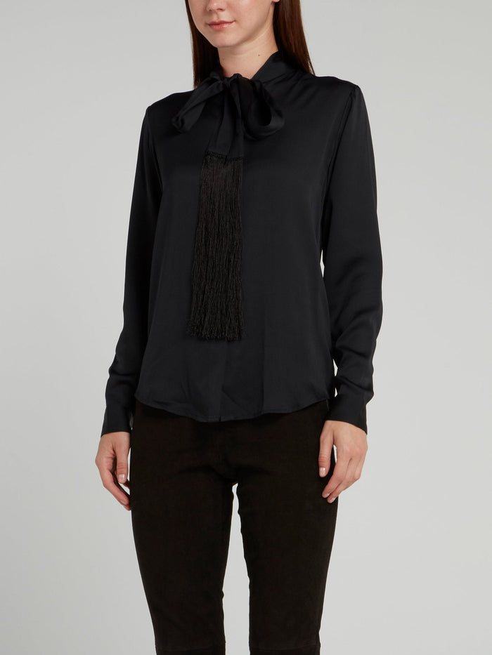 Black Satinised Georgette Tie Shirt