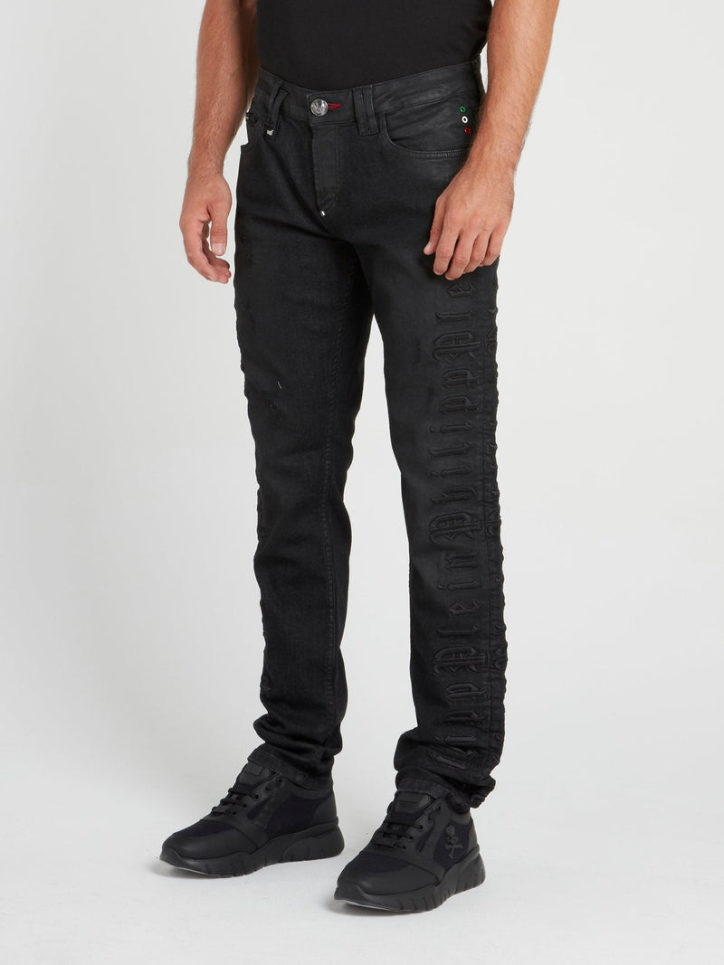 Black Logo Embroidered Jeans