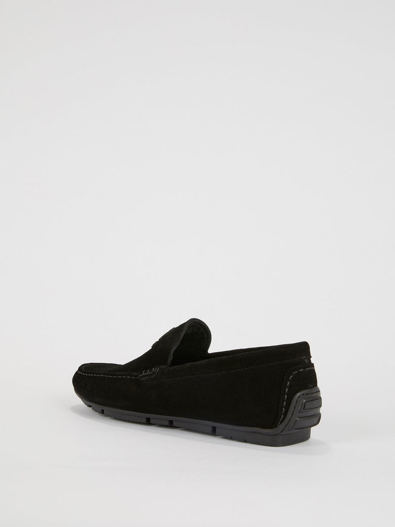 Black Suede Logo Loafers