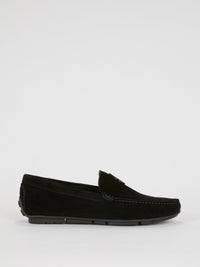 Black Suede Logo Loafers