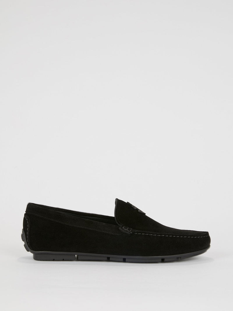 Black Suede Logo Loafers