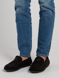 Black Suede Logo Loafers