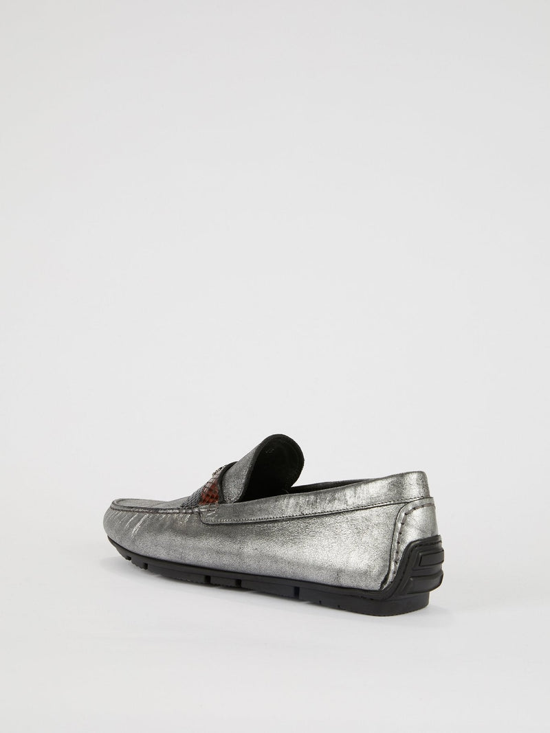 Silver Snake Skin Panel Loafers