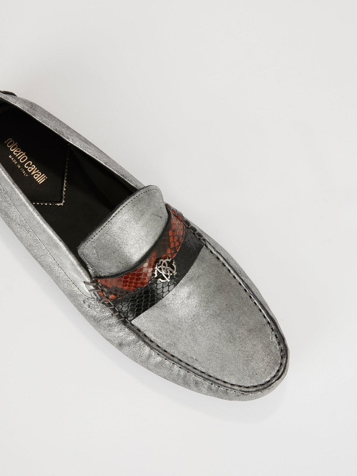 Silver Snake Skin Panel Loafers