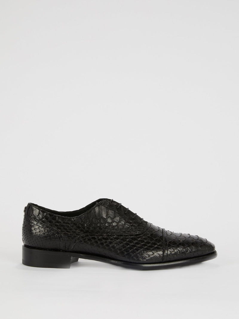 Black Snake Effect Leather Shoes