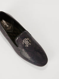 Burgundy Snake-Effect Leather Loafers