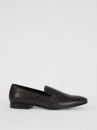 Burgundy Snake-Effect Leather Loafers