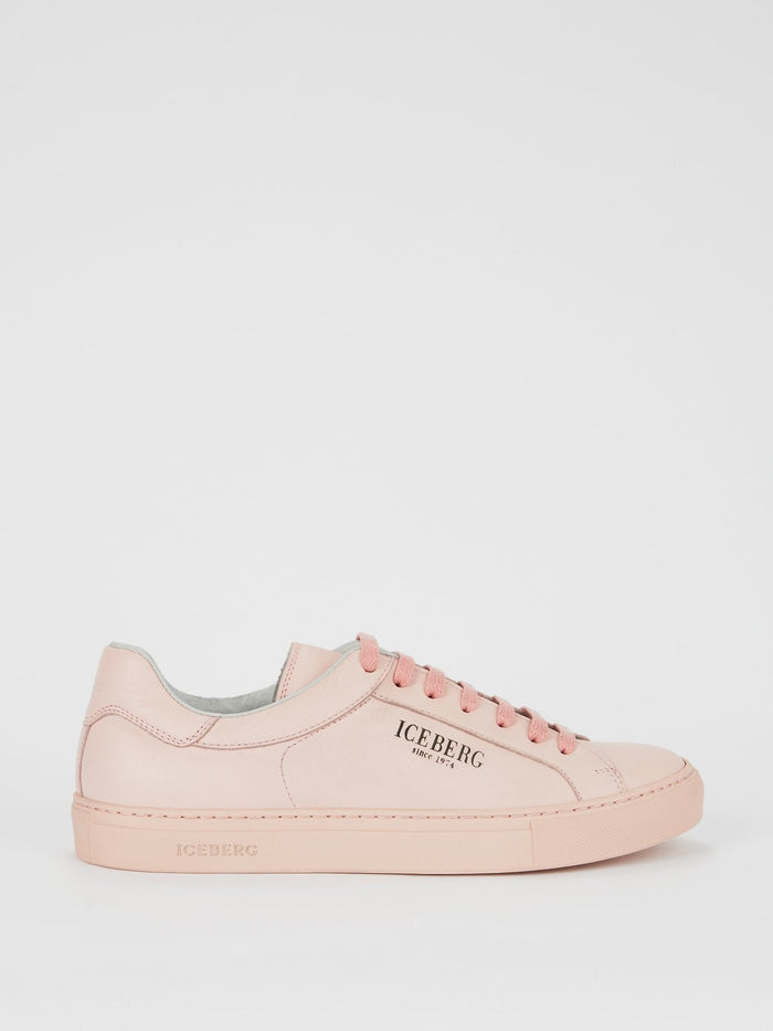 Pink Classic Logo Leather Sneakers