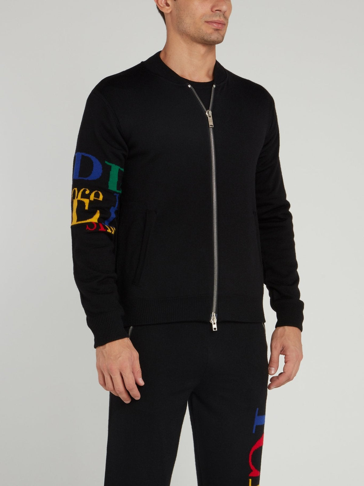 Black Zip Up Knitted Blouson