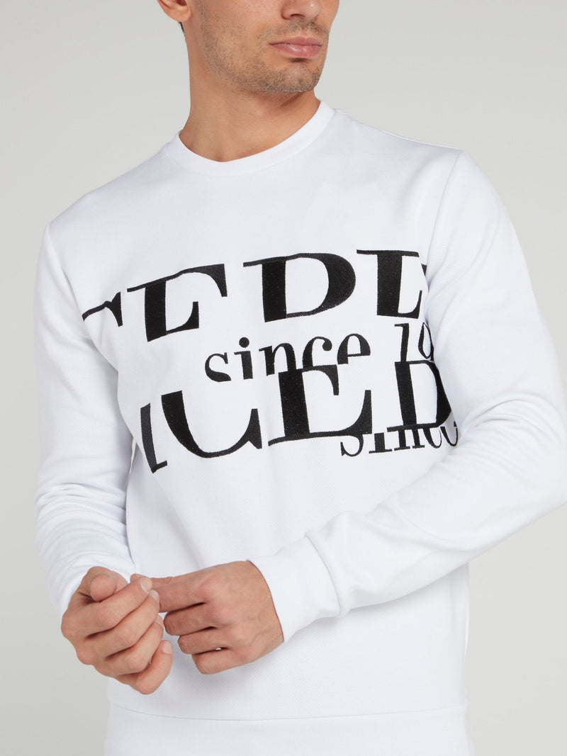 White Logo Embroidered Crewneck Sweatshirt