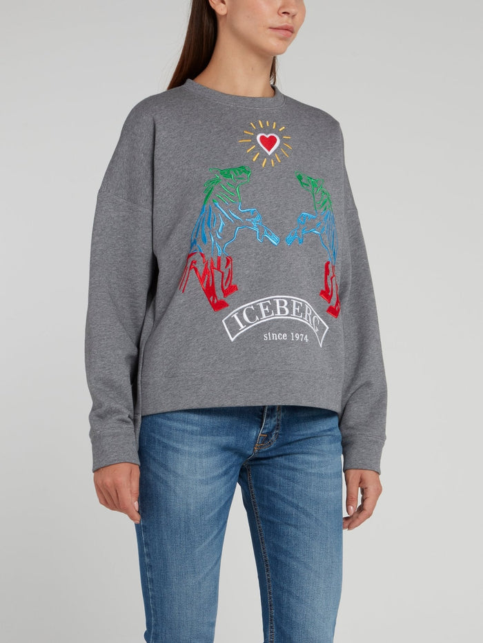 Grey Embroidered Crewneck Sweatshirt