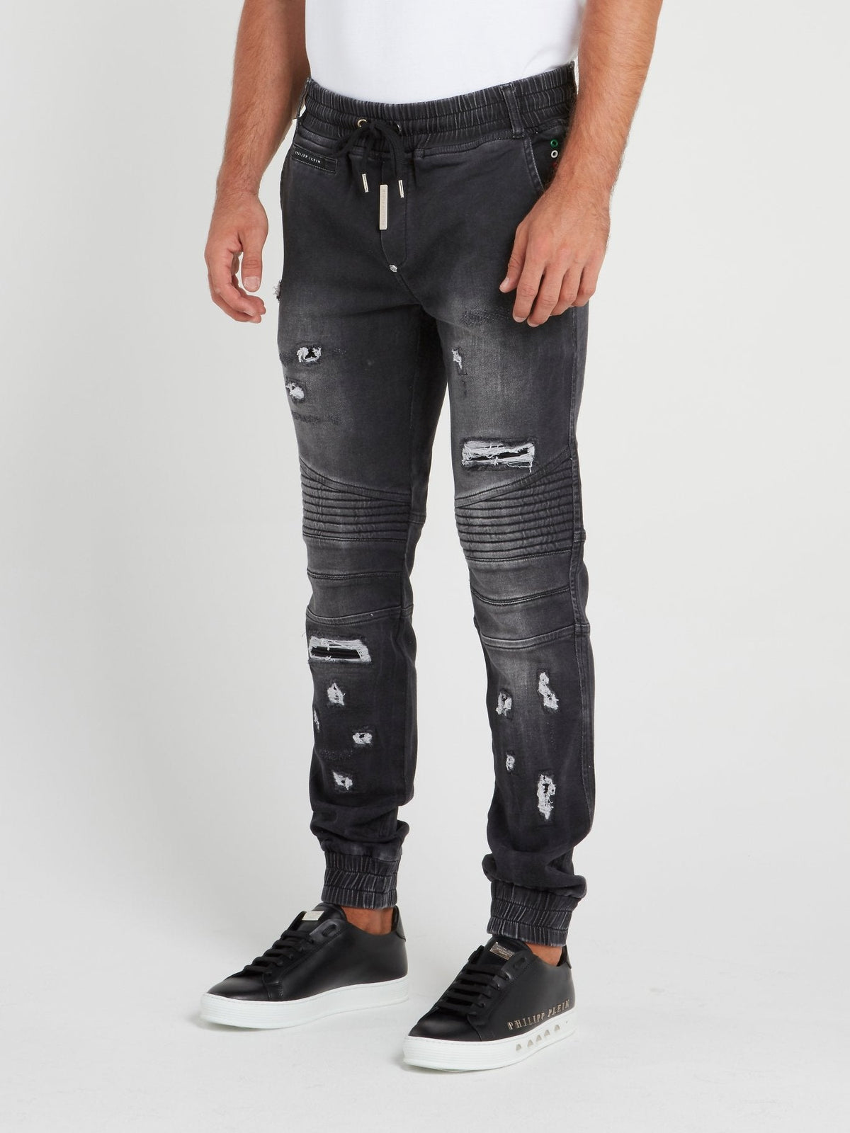 Black Distressed Biker Track Pants