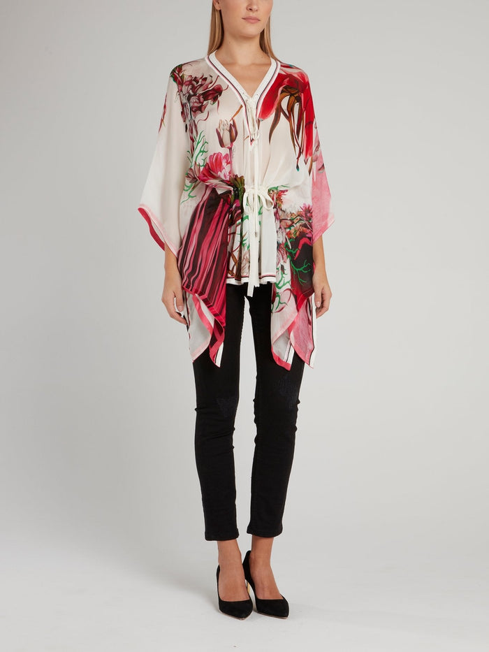 Floral Printed Silk Chiffon Short Kaftan