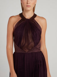 Studded Halter Tulle Maxi Dress