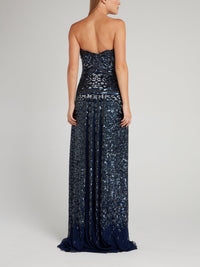 Metallic Embellished Pleated Maxi Dress