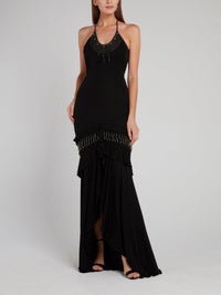 Black Embellished Frill Maxi Dress