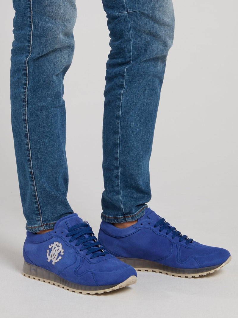 Blue Logo Appliquéd Suede Sneakers