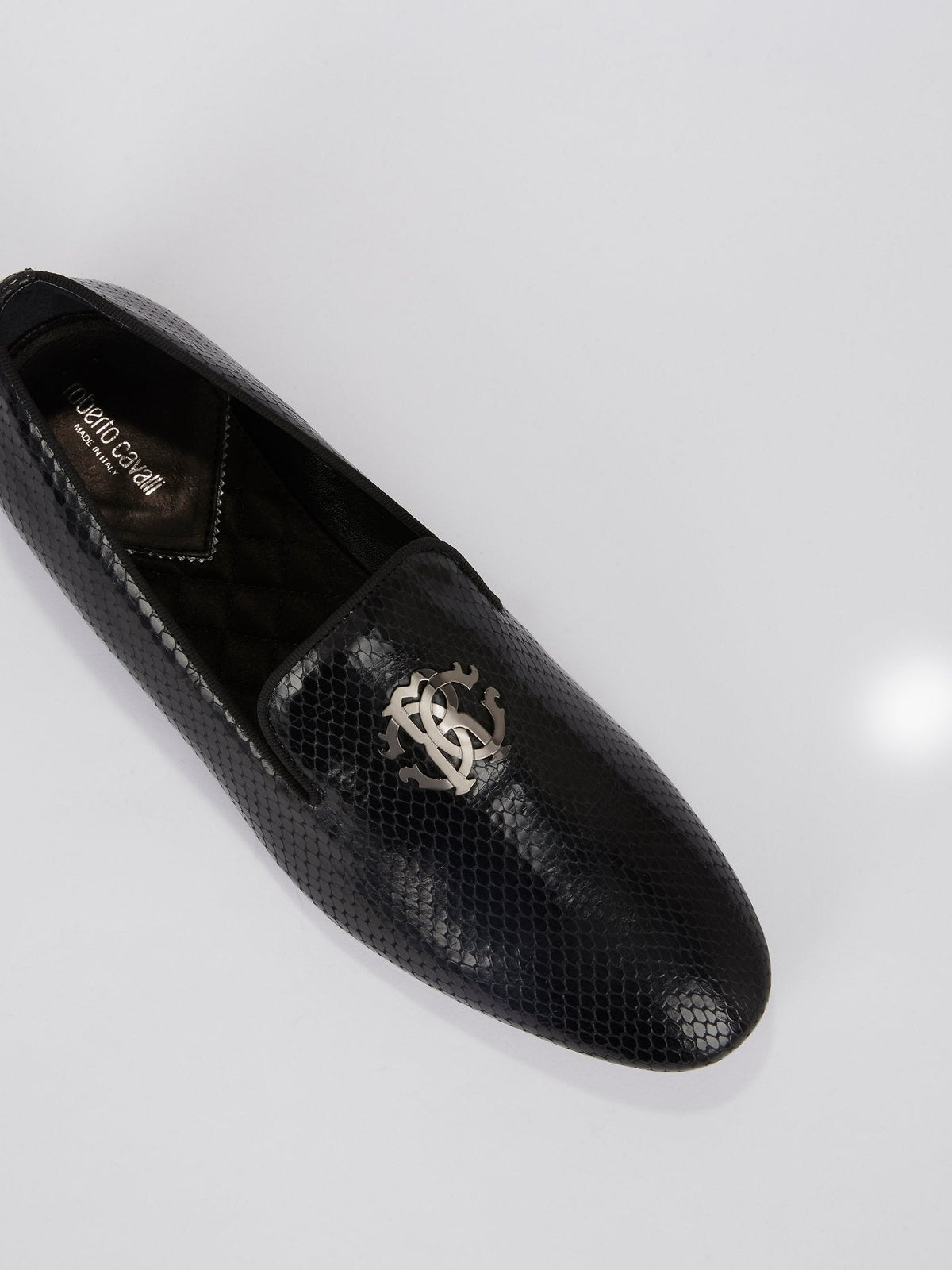 Black Snake Skin Textured Leather Loafers