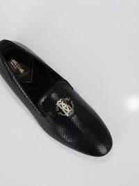 Black Snake Skin Textured Leather Loafers