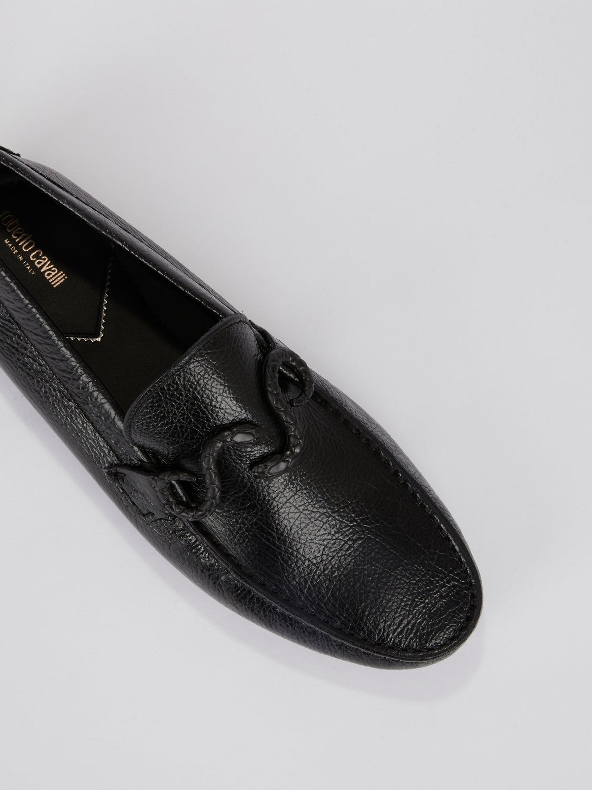 Black Snake Embellished Leather Moccasins