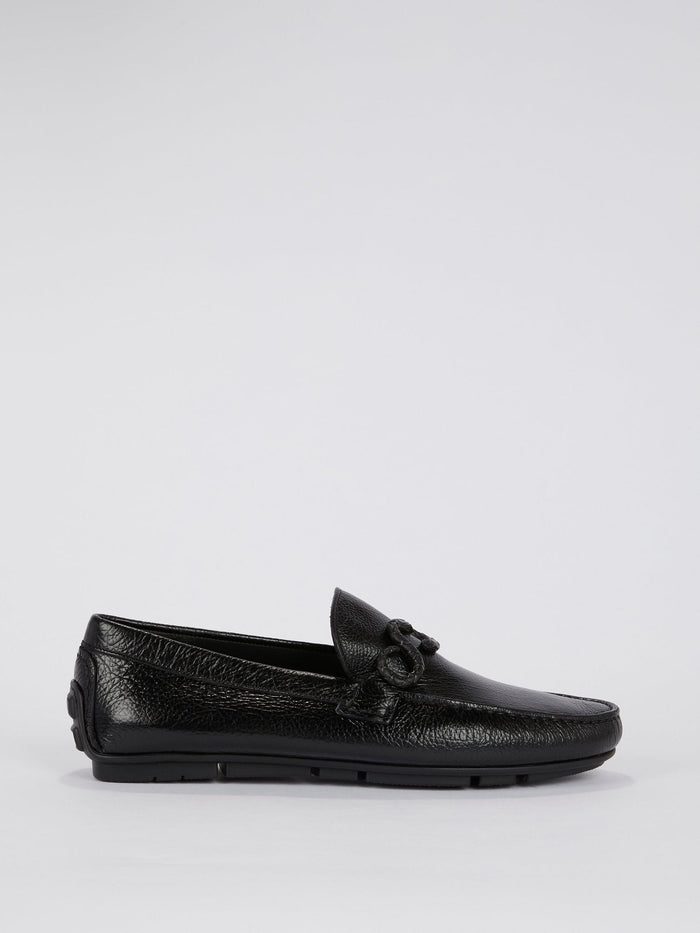 Black Snake Embellished Leather Moccasins