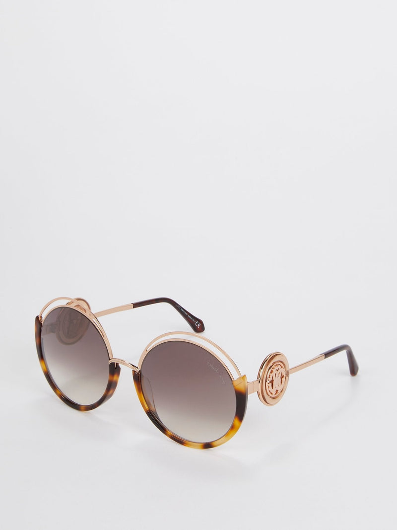 Tortoiseshell Round Logo Sunglasses