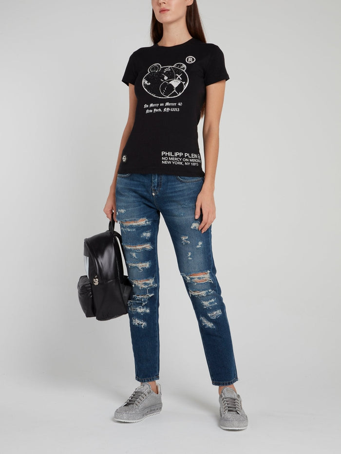 Blue Distressed Slim Fit Boyfriend Jeans