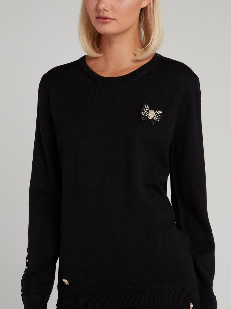 Black Pearl Embellished Skull Pullover