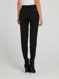 Black Ribbon Detail Pearl Embellished Trousers