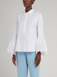 White Perforated Star Bell Sleeve Shirt