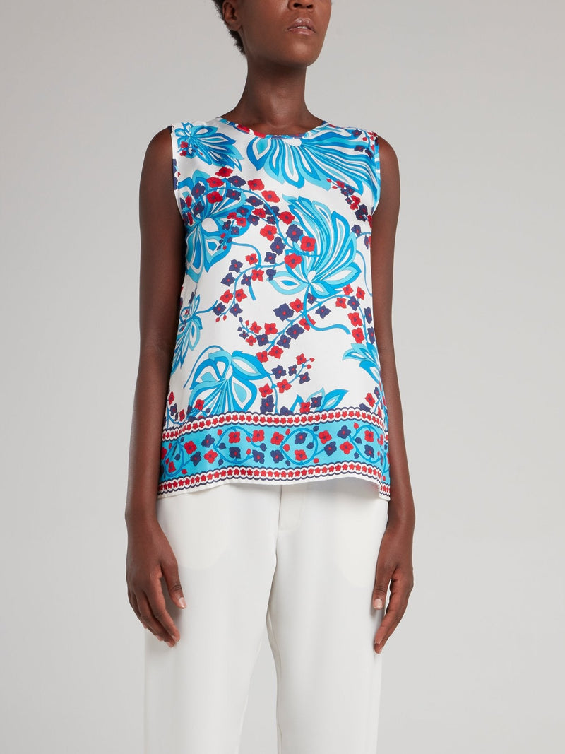 Blue Printed Sleeveless Top