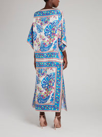 Blue Printed Boat Neck Maxi Dress