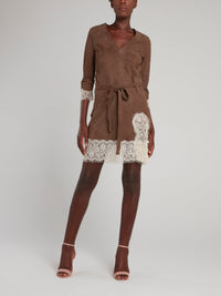 Brown Lace Hem Mini Dress