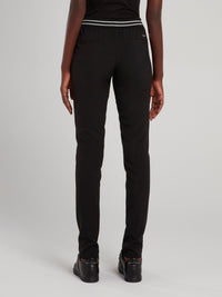 Black Glitter Pinstripe Appliquéd Trousers