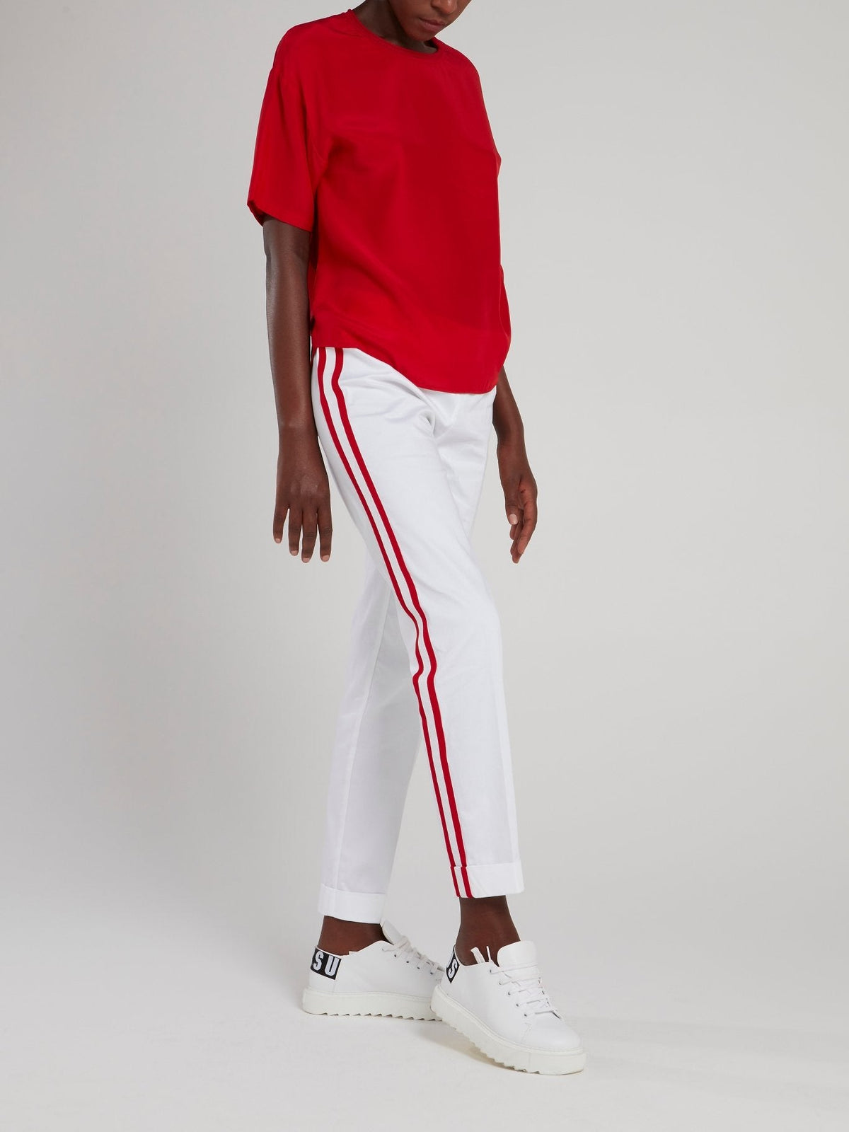 White Waistband Side Stripe Track Pants