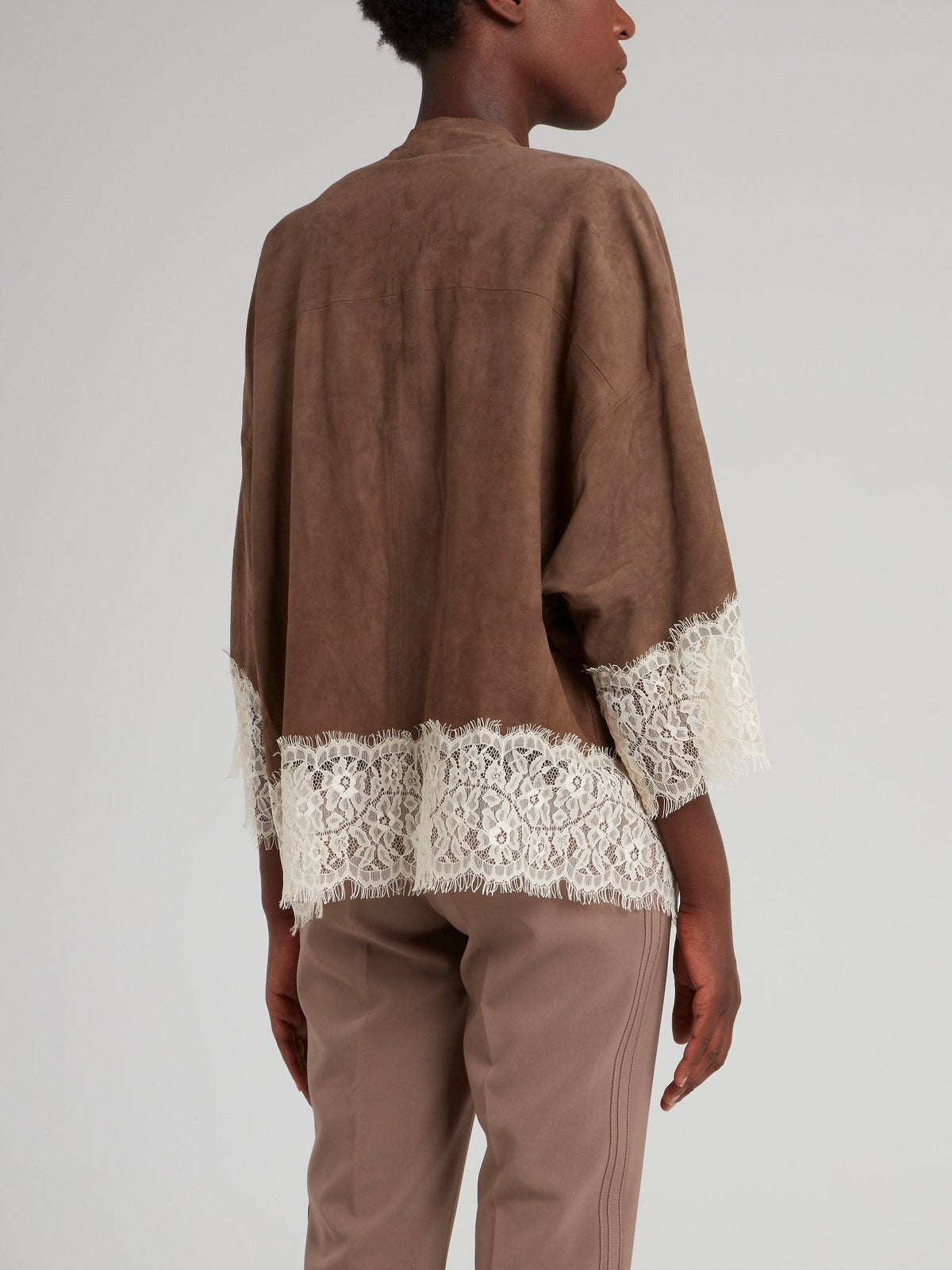 Brown Lace Hem Jacket