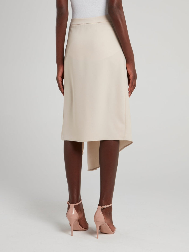 Beige Asymmetric Midi Skirt