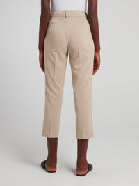 Beige Cropped Tapered Pants