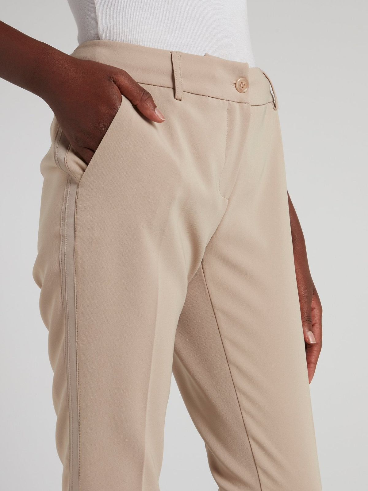 Beige Cropped Tapered Pants