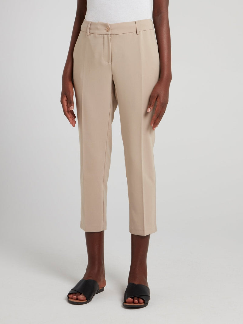 Beige Cropped Tapered Pants