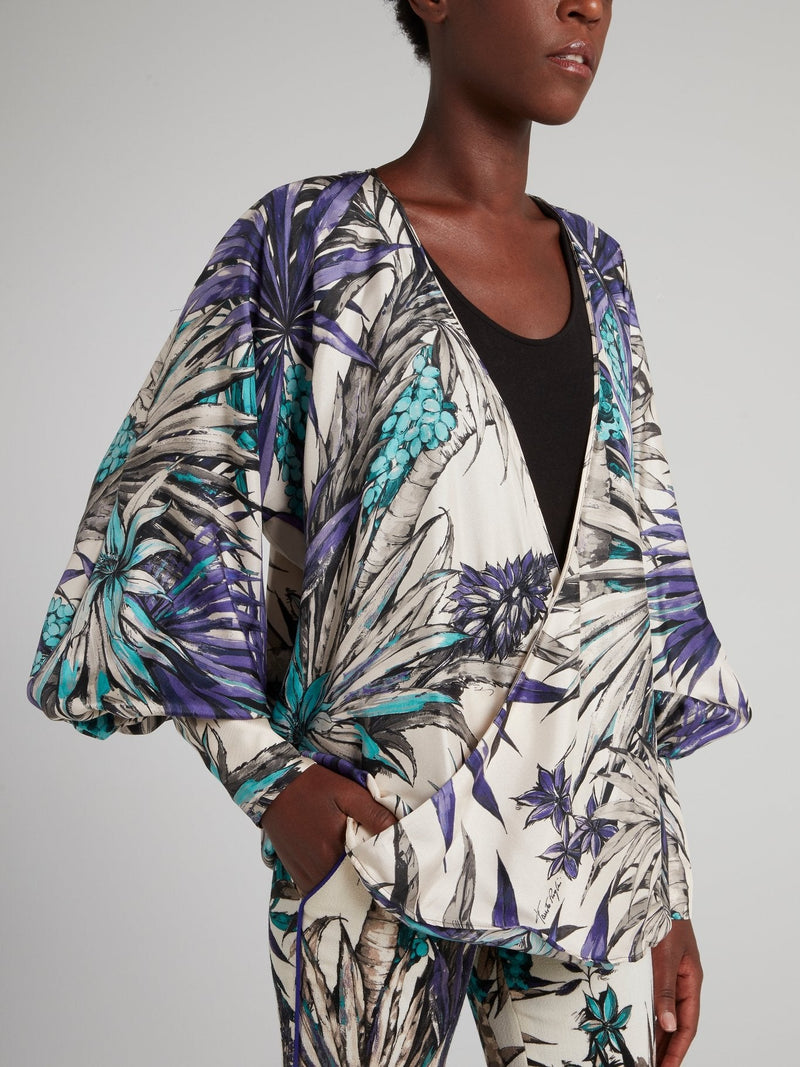 Tropical Print Surplice Top