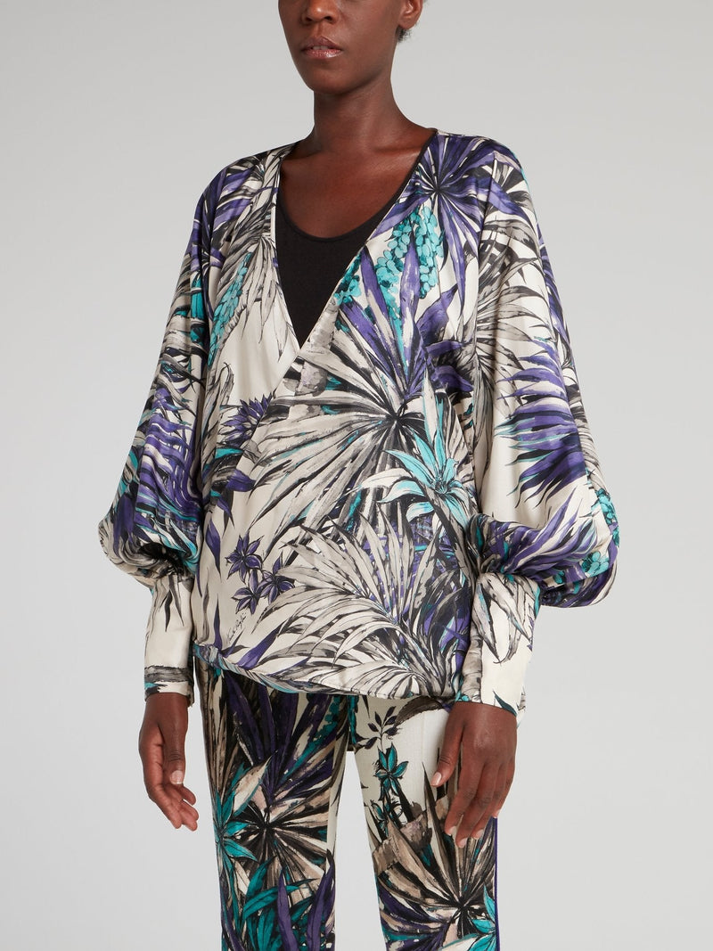 Tropical Print Surplice Top