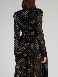 Black Polka Dot Wrap Top