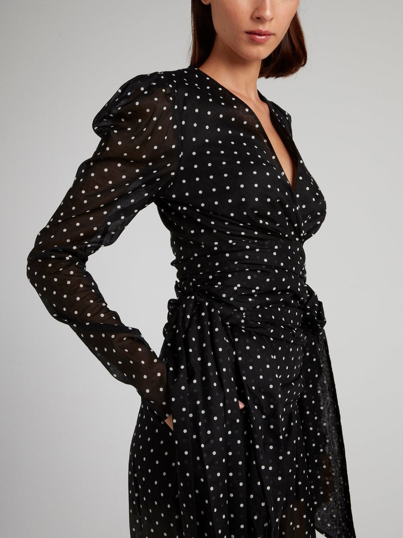 Black Polka Dot Wrap Top