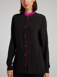 Black Rear Pleat Crewneck Shirt