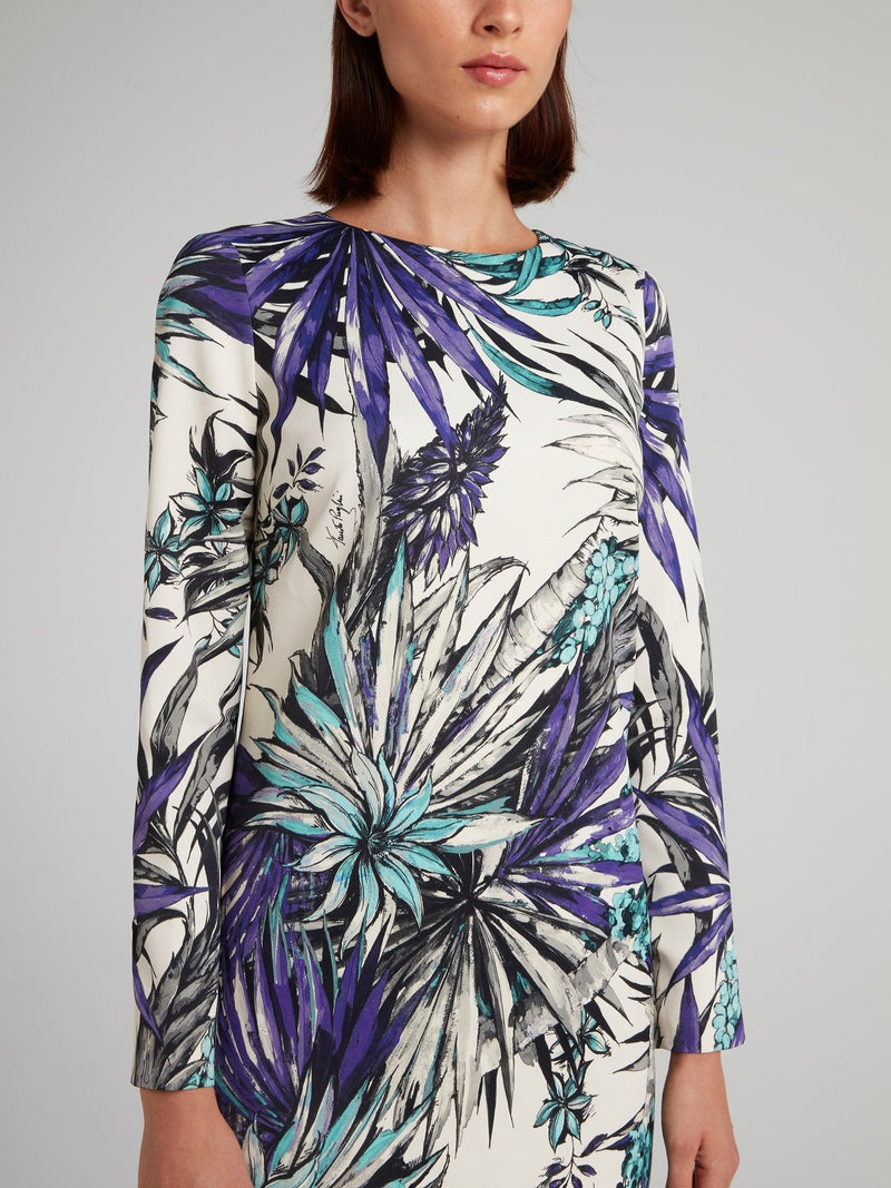 Tropical Print Crewneck Shift Dress