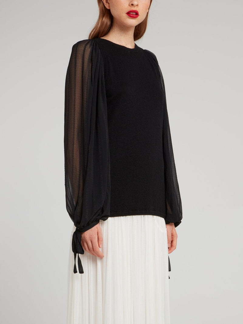 Black Mesh Panel Cashmere Top