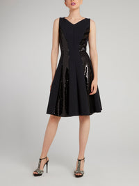 Teresita Black Sequin Panel Midi Dress